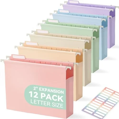Extra Capacity Hanging File Folders, 2-Inch Expanding Pocket, Heavy Duty, Letter Size, 12 Pack