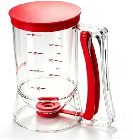 4-Cup Pancake Batter Dispenser with Squeeze Handle and Measuring Marks - Perfect for Pancakes, Waffles, Muffins, Crepes, Cupcakes