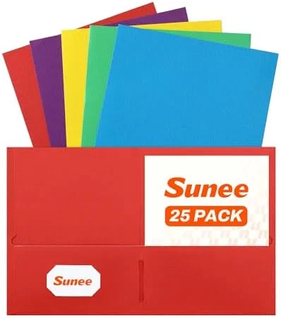 Assorted Color 2-Pocket Folders (25 Pack) for Letter Size Paper - Ideal for School, Office, Home