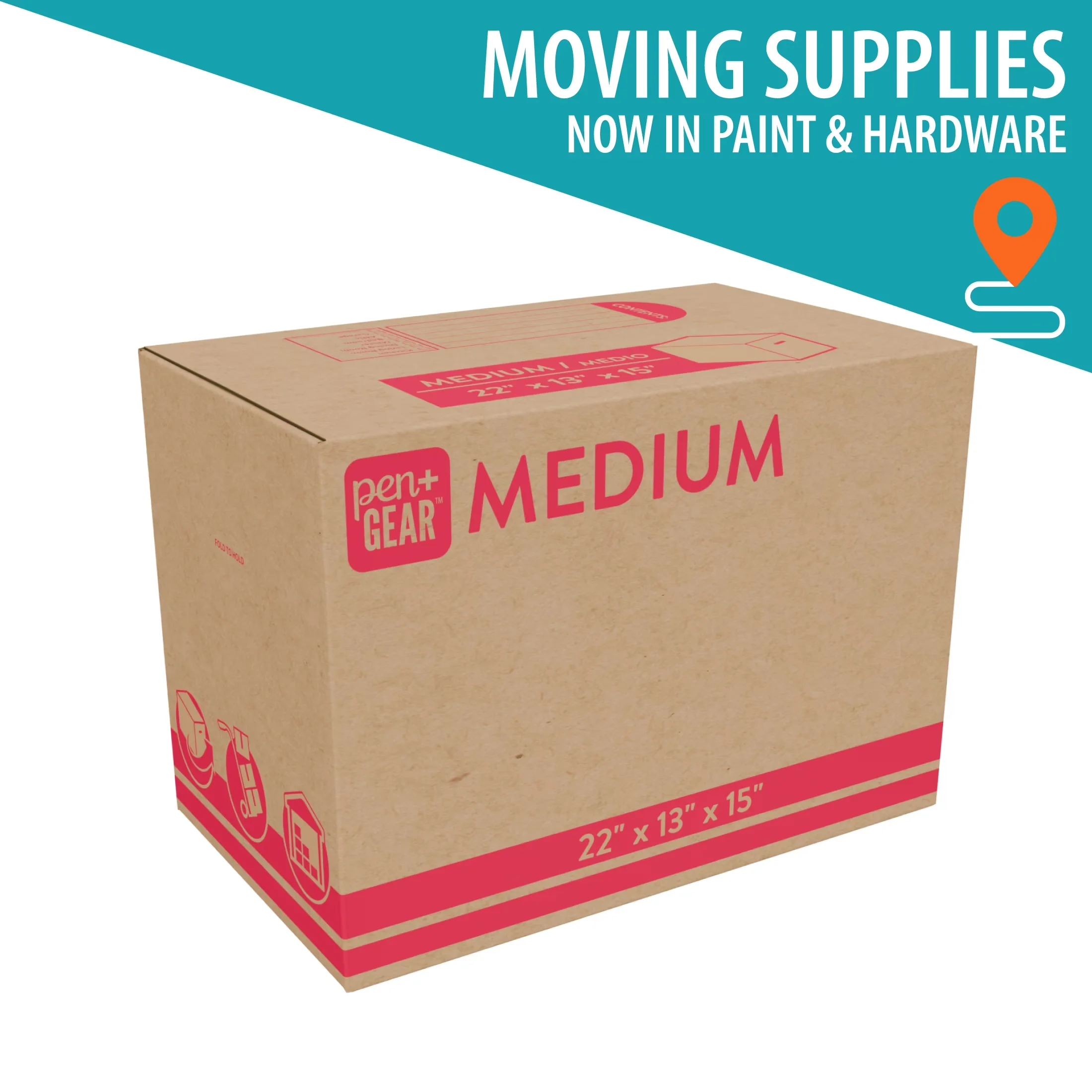 Reliable Moving with Medium Boxes, Standard kraft brown color, 22 in. L x 13 in. W x 15 in. H - M Model 8AAE8F