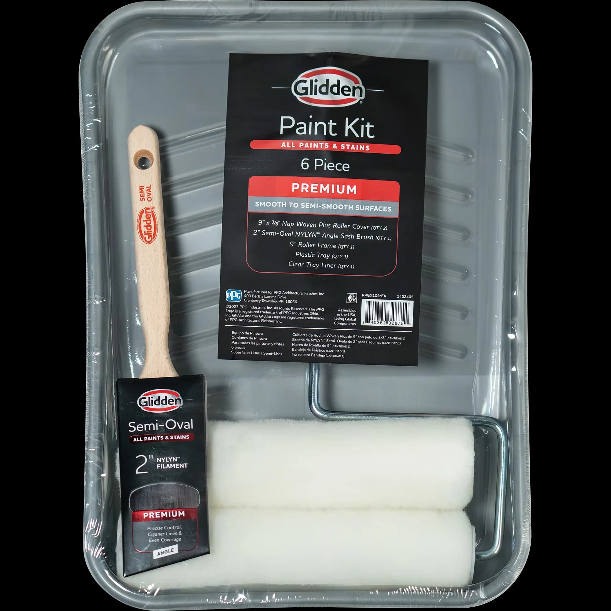 Professional Paint Tools Supplies - Paint Brushes Rollers Tray with Washable And Reusable, 6 Piece Premium Kit - White Model 6FE355