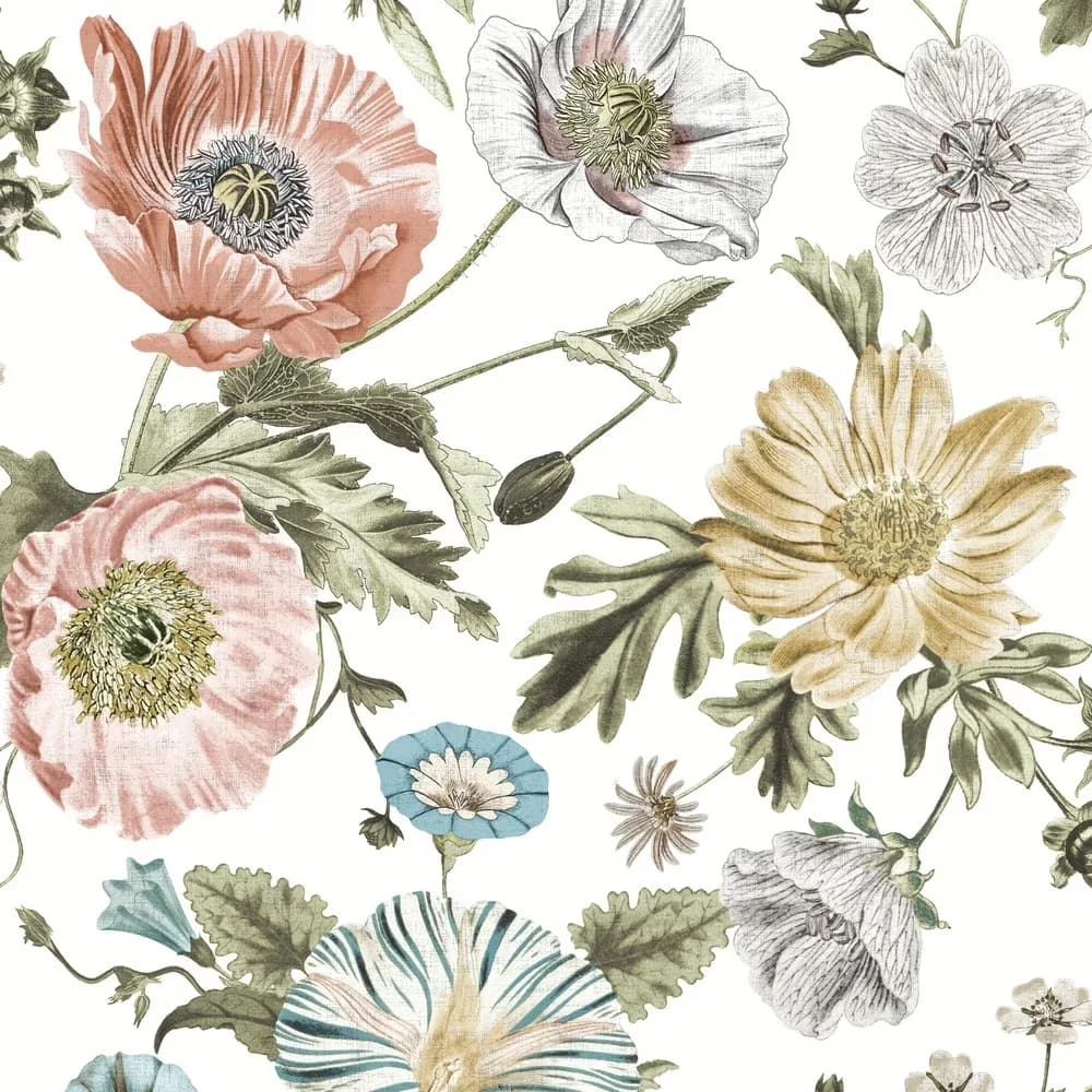 Classic Wallpaper with Removable, Vintage Poppy Peel & Stick 30.75 Sq. ft - Pink Vinyl Model 0BCBE8
