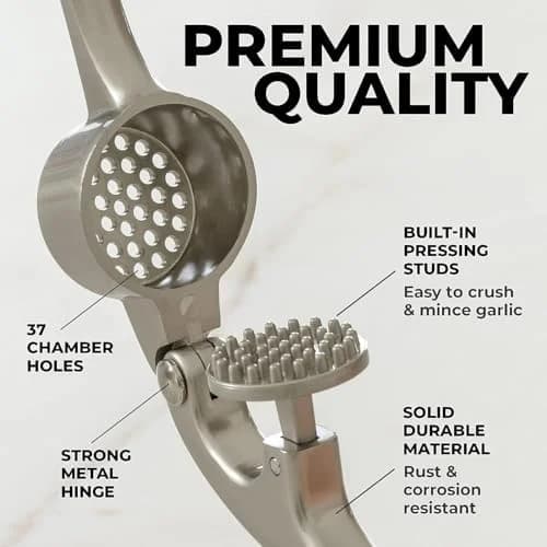 Easy-Squeeze Garlic Mincer Set – Rust-Proof, Ergonomic Handle with Peeler & Brush
