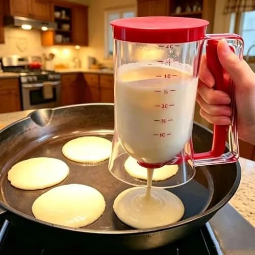 4-Cup Pancake Batter Dispenser with Squeeze Handle and Measuring Marks - Perfect for Pancakes, Waffles, Muffins, Crepes, Cupcakes