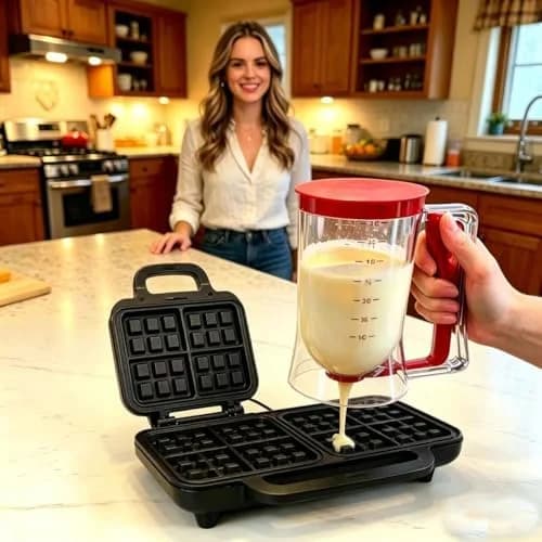 4-Cup Pancake Batter Dispenser with Squeeze Handle and Measuring Marks - Perfect for Pancakes, Waffles, Muffins, Crepes, Cupcakes