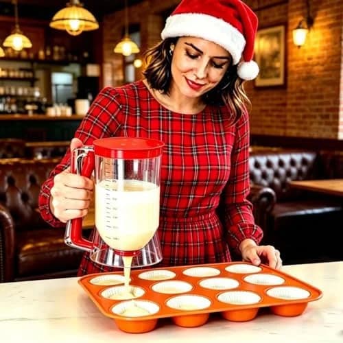 4-Cup Pancake Batter Dispenser with Squeeze Handle and Measuring Marks - Perfect for Pancakes, Waffles, Muffins, Crepes, Cupcakes