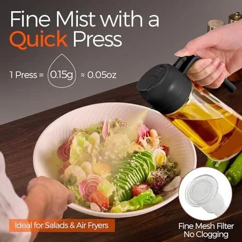16oz Glass Oil Sprayer and Dispenser – 2-in-1 Pour & Spray for Cooking