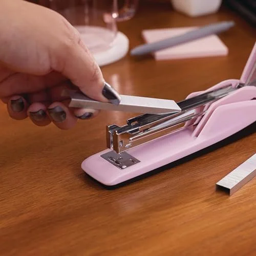 Blush Pink Desktop Stapler with 20-Sheet Stapling Capacity for Everyday Office and Home Use