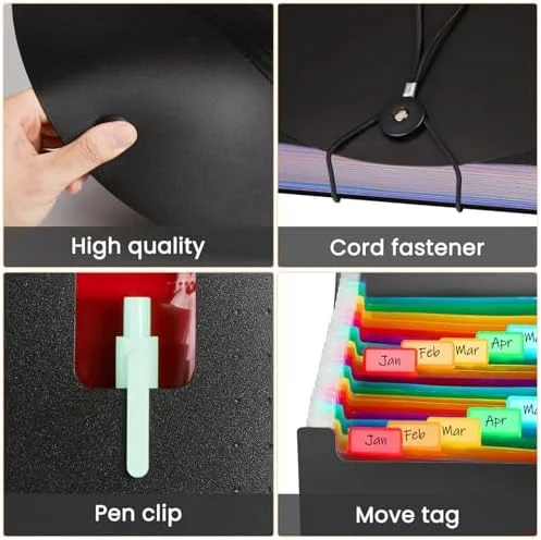 24-Pocket Expanding Accordion File Folder for Letter & A4 Paper, Portable Desktop Document Organizer with Blank Label Tabs