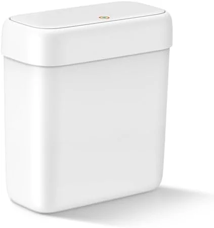 Slim 10L (2.6 Gallon) White Trash Can with Pop-Up Lid, Dog-Proof Mini Waste Bin for Bathroom, Kitchen, RV, Office, Bedroom