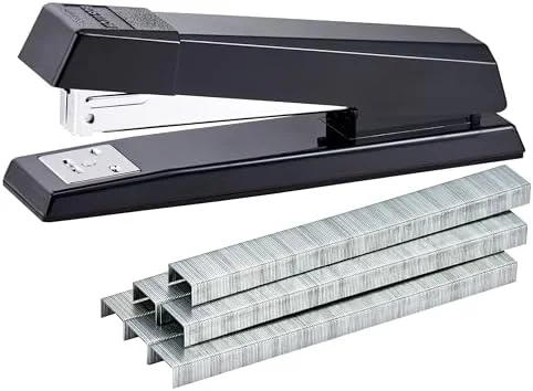 Premium No-Jam Full-Strip Desktop Office Stapler, 25-Sheet Capacity, Includes 1250 Staples, Black