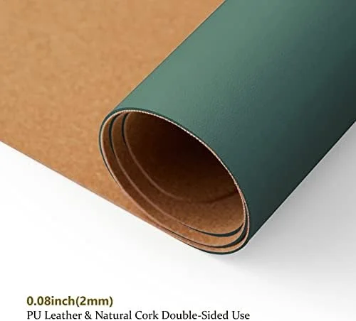 Dual-Sided Desk Mat – Eco-Friendly Cork & PU Leather Workspace Pad, Dark Green 90x43 cm