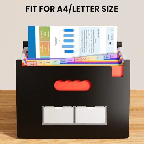 24-Pocket Expanding Accordion File Folder for Letter & A4 Paper, Portable Desktop Document Organizer with Blank Label Tabs