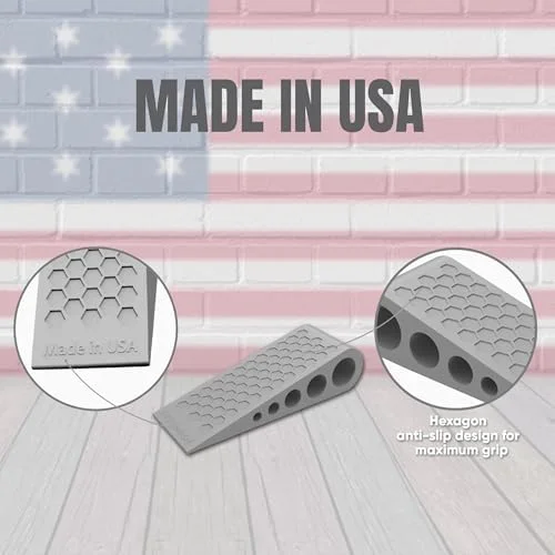 Heavy Duty Rubber Door Stop Wedge with Honeycomb Grip - Gray 2-Pack