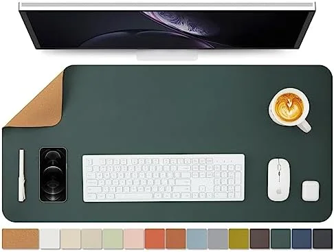 Dual-Sided Desk Mat – Eco-Friendly Cork & PU Leather Workspace Pad, Dark Green 90x43 cm