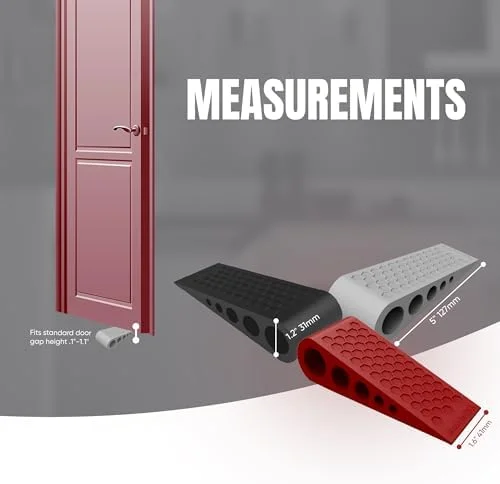 Heavy Duty Rubber Door Stop Wedge with Honeycomb Grip - Gray 2-Pack